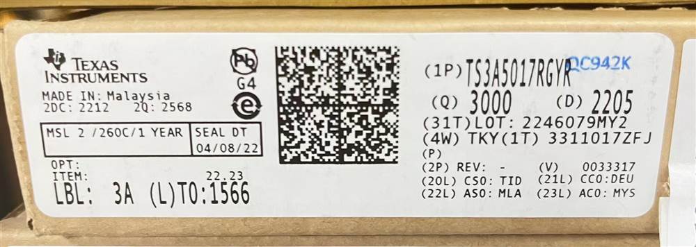 Integrated IC Electronic Components In-Stock TS3A5017RGYR